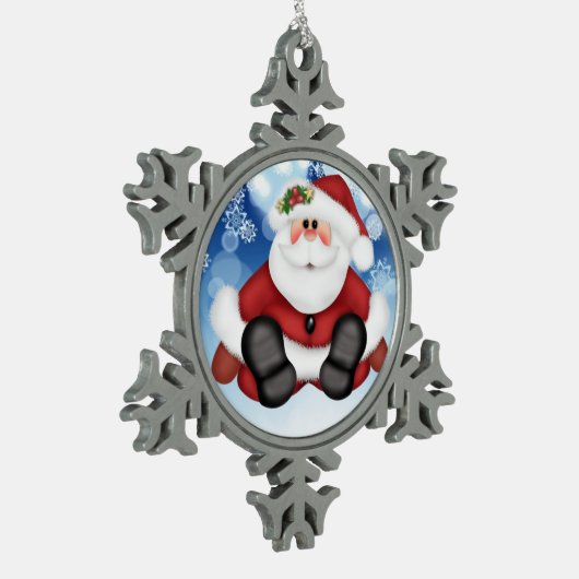 Jolly Santa Pewter Snowflake Ornament (Links)