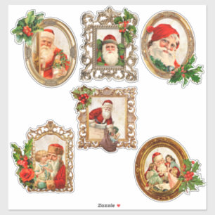 Jolly  Santas in Gilt Lijsten w/Holly Sticker