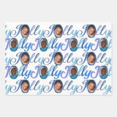 JOLLY Script Blue op White 4-fotokerstmis Inpakpapier Vel (Voorkant)