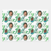 JOLLY Script Green op White 4-fotokerstmis Inpakpapier Vel (Voorkant)