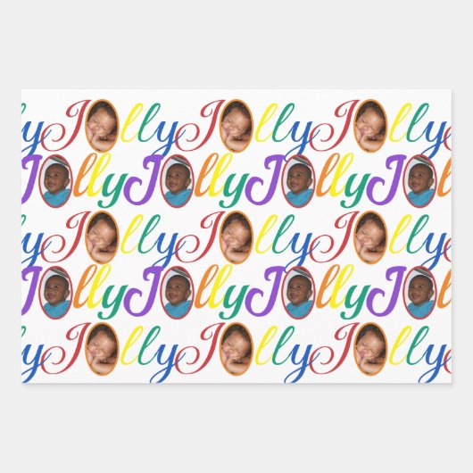 JOLLY Script Rainbow op White 4 Fotokerstmis WR Inpakpapier Vel (Voorkant)