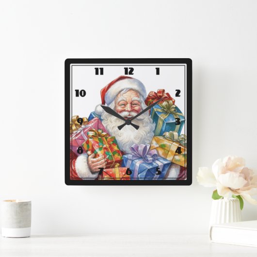 Jolly Sinterklaas Klassieke Kerstmis Vierkante Klok (Huis)