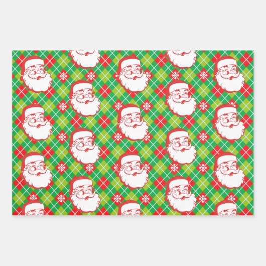 Jolly Sinterklaas op Plaid Inpakpapier Vel (Voorkant)