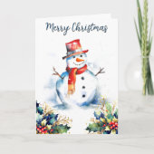 Jolly Sneeuwman Winter Sneeuw Holly Vrolijk Kerstf Feestdagen Kaart (Voorkant)