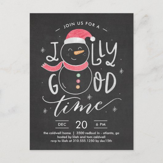 Jolly Snowman Christmas Party Invitation Carte pos (Devant)