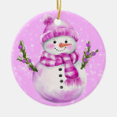 Jolly Snowman Pink Personalized Keramisch Ornament (Voorkant)