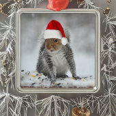 Jolly Squirrel with Santa Hat Square Ornament