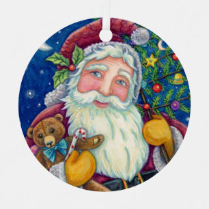 JOLLY ST NICK & TEDDYBEAR, OUDERWETSE KERST METALEN ORNAMENT