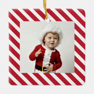 Jolly Stripes Foto Kerstmis met Jaar Keramisch Ornament