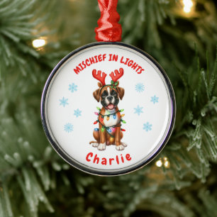 Jolly Waterverf Kerstboxer Sneeuwvlokken Hond Metalen Ornament