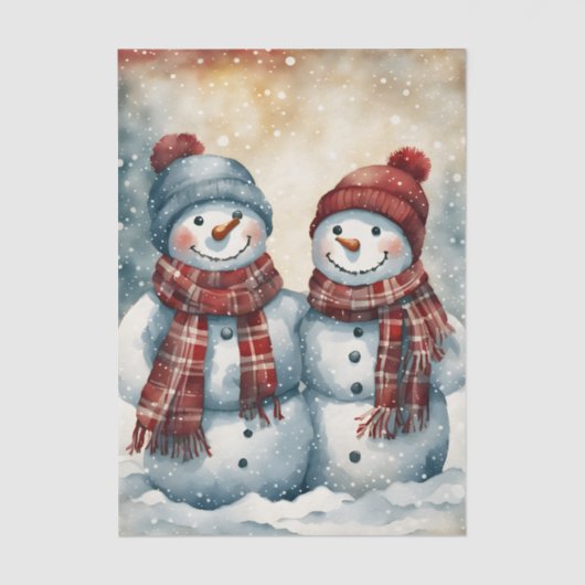 Jolly Waterverf Sneeuwmannen met Plaid Sjaals Tissuepapier (Voorkant)