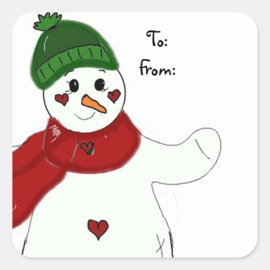 Jolly Waving Snowman Vierkante Sticker (Voorkant)
