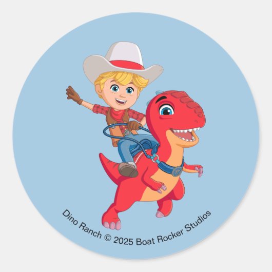 Jon en Blitz | Dino Ranch Ronde Sticker (Voorkant)
