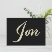 Jon Nom or blanc Carte en écriture manuscrite (Debout devant)
