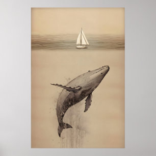 Jona en de Wal Minimalistische Waterverf Bijbel Poster