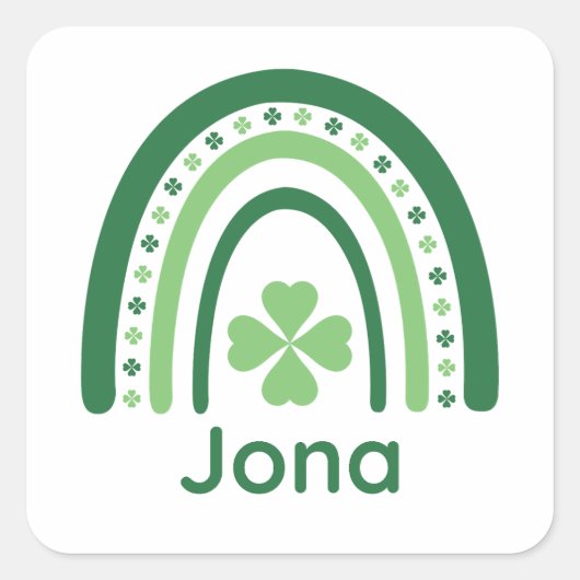 Jona Name Clover Boho Rainbow Vierkante Sticker (Voorkant)