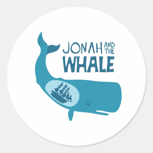 Jonah en de walvis ronde sticker (Voorkant)