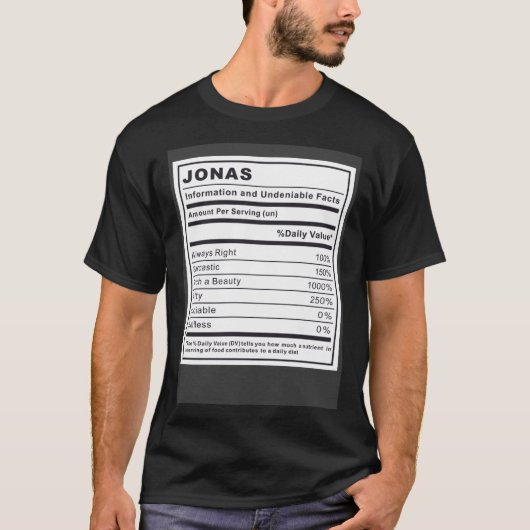 Jonas Informatie en onmiskenbare feiten T-shirt (Voorkant)