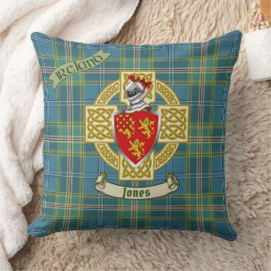 Jones Shield w/Ireland Blue Tartan Gepersonaliseer Kussen