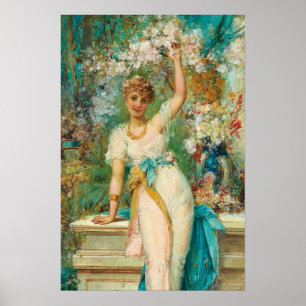 Jong Beauty met Bloemen Tendrils van Hans Zatzka Poster