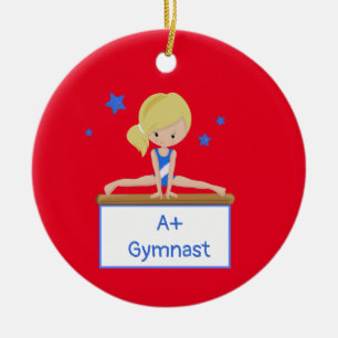 Jong blond gymnast gepersonaliseerde aangepaste te keramisch ornament