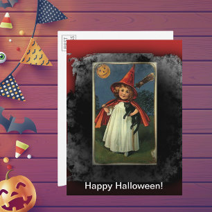  jong halloween heks & kat groot Briefkaart