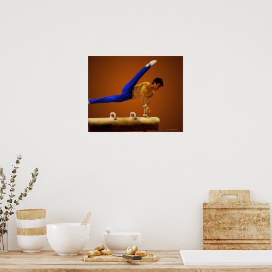 Jong man dat gymnastiek op de pommel oefent poster (Keuken)