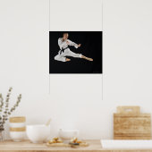 Jong man dat karate schoppen in zwart poster (Keuken)