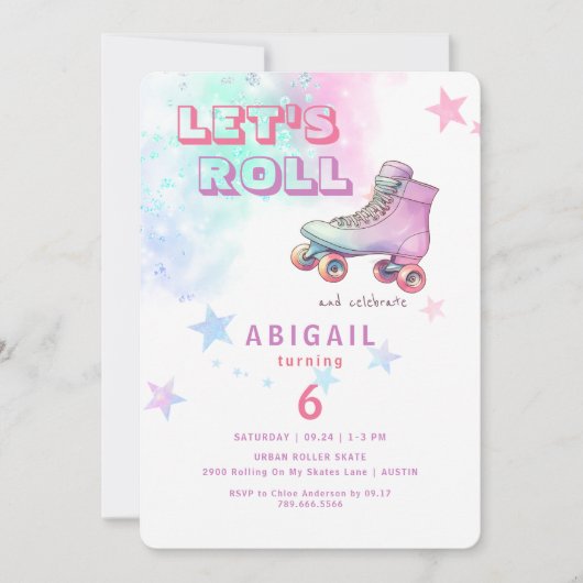 Jong Meisje Let's Roll Schaatsen Verjaardagsfeest Kaart (Voorkant)