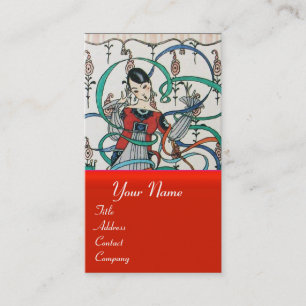 JONG MEISJE MET KLEURRIJKE LINTKRULLEN EN CUPIDO VISITEKAARTJE