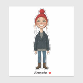 Jong meisje met rode muts en glimlach sticker