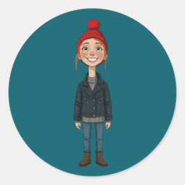Jong Meisje met Rode Muts en Ronde Sticker