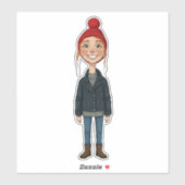 Jong Meisje met Rode Muts en Sticker (Vel)