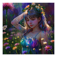 *~ Jong Meisje Wilde Bloemengebied AP56-Kunst
