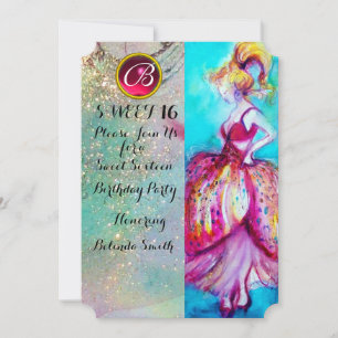 JONG VOLWASSEN MEISJE SWEET 16 FEEST, Blauwe Glitt Kaart