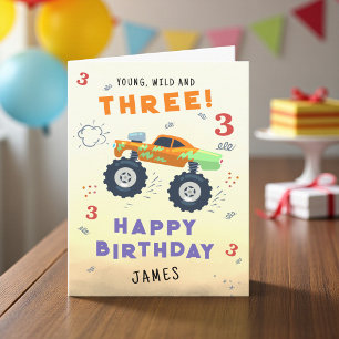 Jong Wild 3e Verjaardag Kinderen Monster Car Truck Kaart