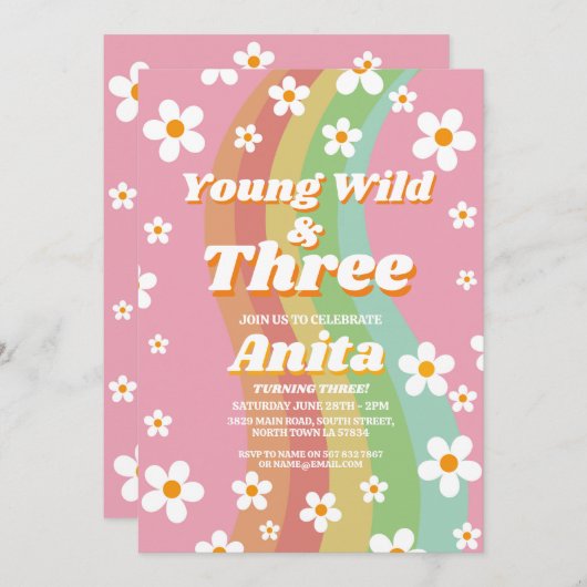 Jong Wild Drie Groovy 3e Roze Meisjes Retro 1970 Kaart (Voorkant / Achterkant)