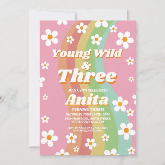 Jong Wild Drie Groovy 3e Roze Meisjes Retro 1970s Kaart (Voorkant)