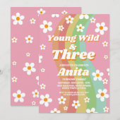 Jong Wild Drie Groovy 3e Roze Meisjes Retro 1970s Kaart (Voorkant / Achterkant)