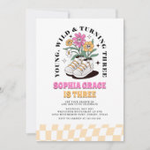 jong wild drie groovy daisy 3e verjaardag kaart (Voorkant)