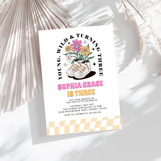 jong wild drie groovy daisy 3e verjaardag kaart