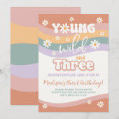 jong wild drie groovy daisy 3e verjaardag uitnodig kaart (Voorkant / Achterkant)