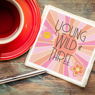 Jong, Wild & Drie   Kind Verjaardagsservet   roze Servet