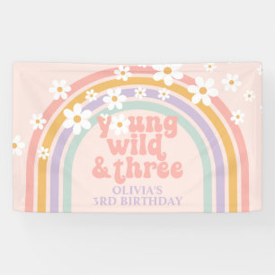 Jong wild drie pastel regenboog 3de verjaardag spandoek