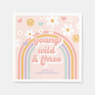 Jong wild drie retro regenboog 3e verjaardag servet