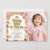 Jong wild drie retro van roze 3e verjaardag kaart (Voorkant)