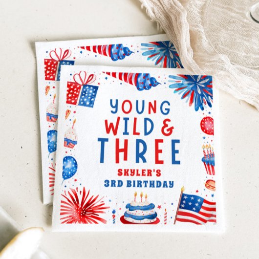 Jong Wild en Drie 4 juli 3 Verjaardag Servet