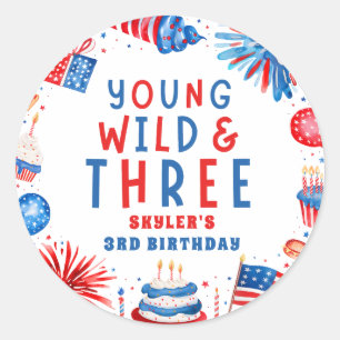 Jong Wild en Drie 4 juli 3de verjaardag Ronde Sticker