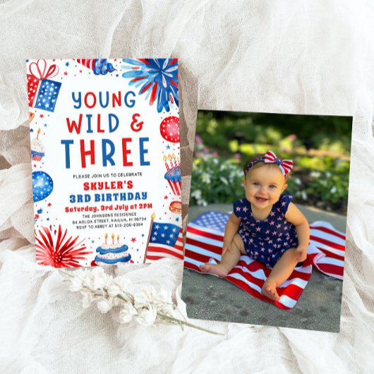Jong Wild en Drie 4th Juli 3rd Verjaardagsfeest Kaart