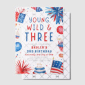 Jong Wild en Drie 4th Juli 3rd Verjaardagsfeest Vellum Uitnodigingen (Offset (Uitnodiging))